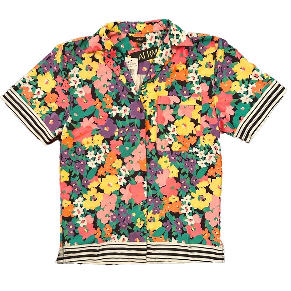 NWT women's AFRM top in a silky smooth material in a neon AOP floral print